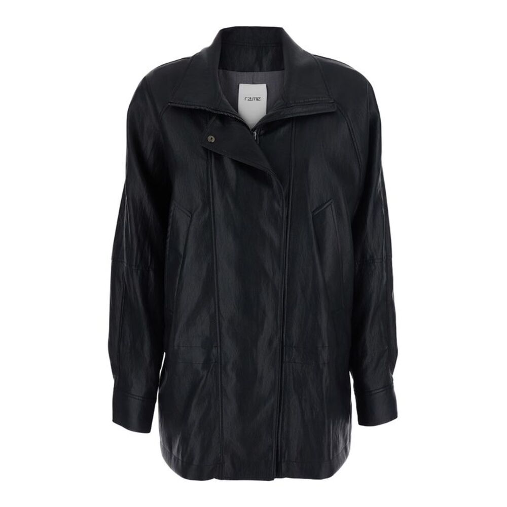 Rame Women Coat With Shirt Collar And Long Sleeves In Black Tech Fabric For Men